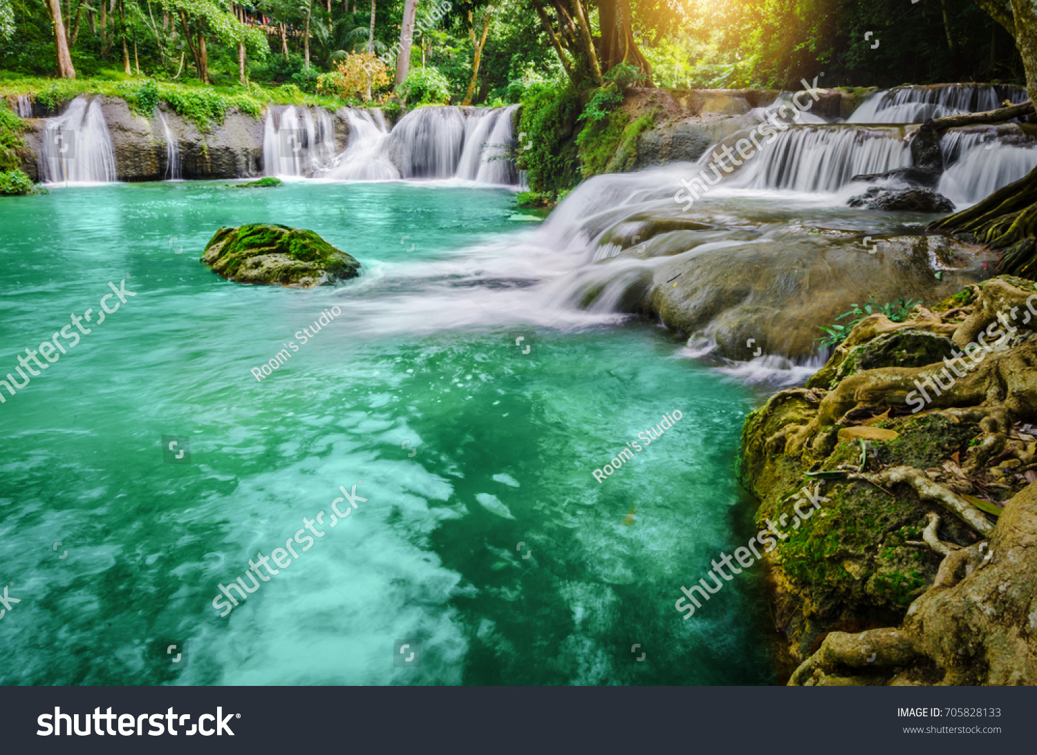 Deep forest Waterfall (landscape, waterfall, beautiful) #705828133