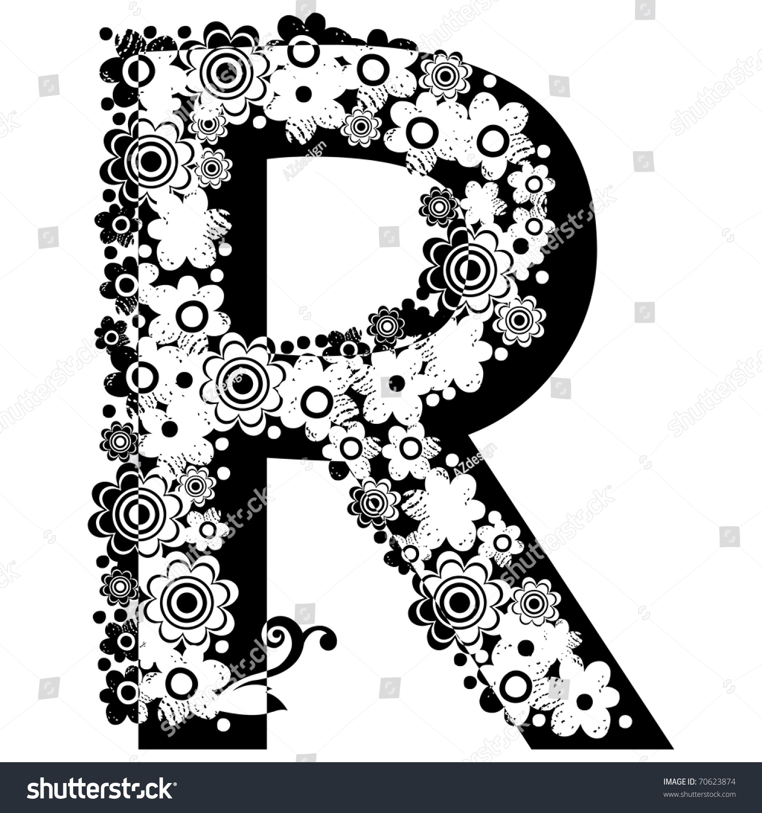 Royalty Free Black And White Floral Abc Letter R 70623874 Stock