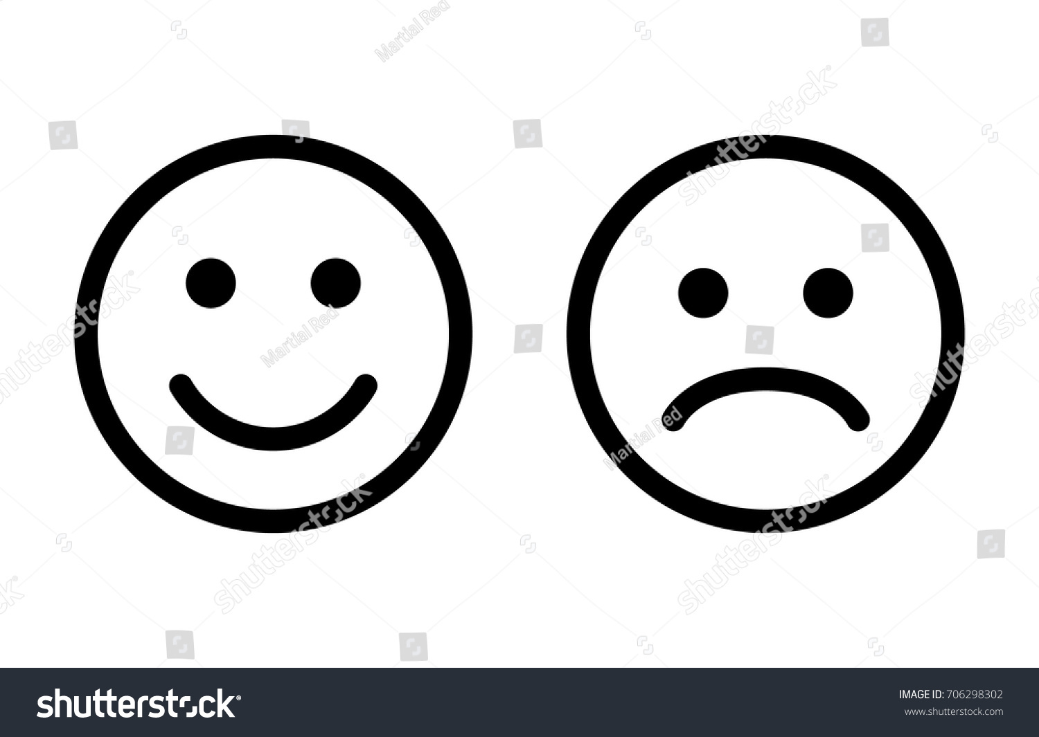 Happy and sad emoji faces line art vector icon for apps and websites #706298302