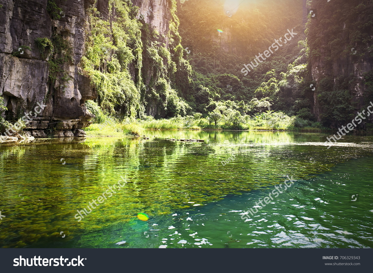 Trang An Scenic landscape complex - a scenic area near Ninh Binh, Vietnam, was inscribed as a UNESCO World Heritage Site on 2014 #706329343