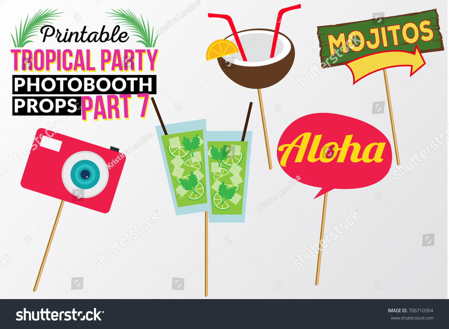 Set of printable tropical party photo booth - Royalty Free Stock Vector ...