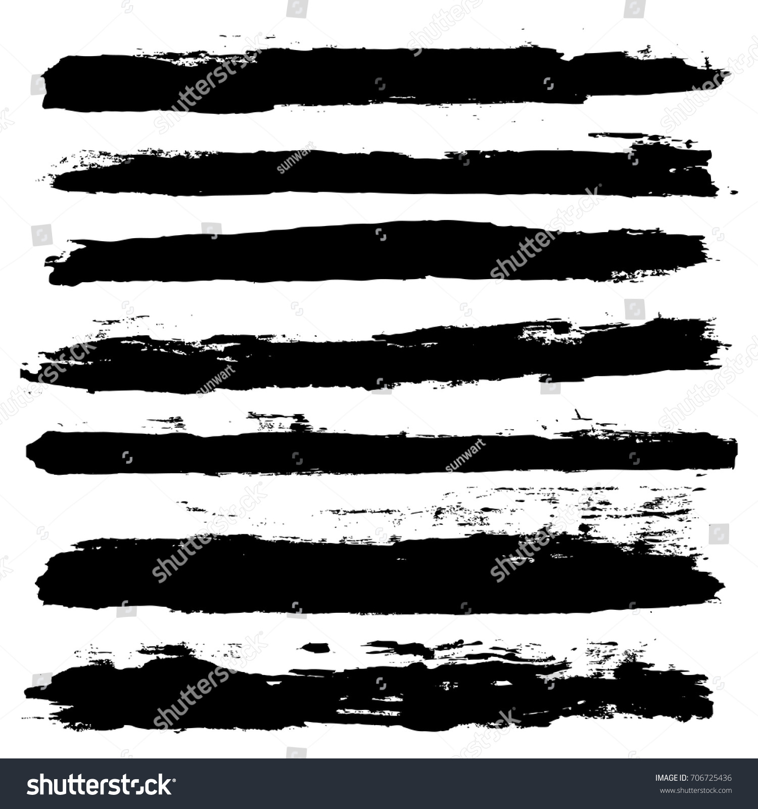 black brush strokes set backgrounds. Artistic  lines grunge collection. Set of black grungy hand painted brush strokes isolated on white. Abstract ink texture, design elements. #706725436