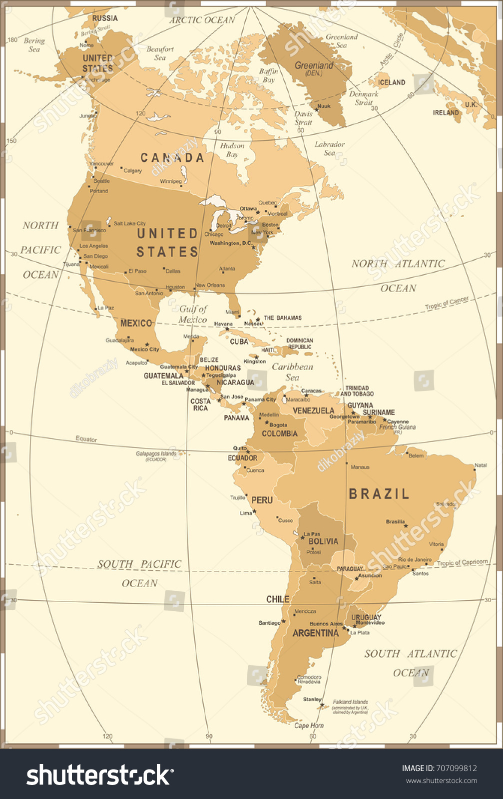 North and South America Map Vintage - Avopix 707099812