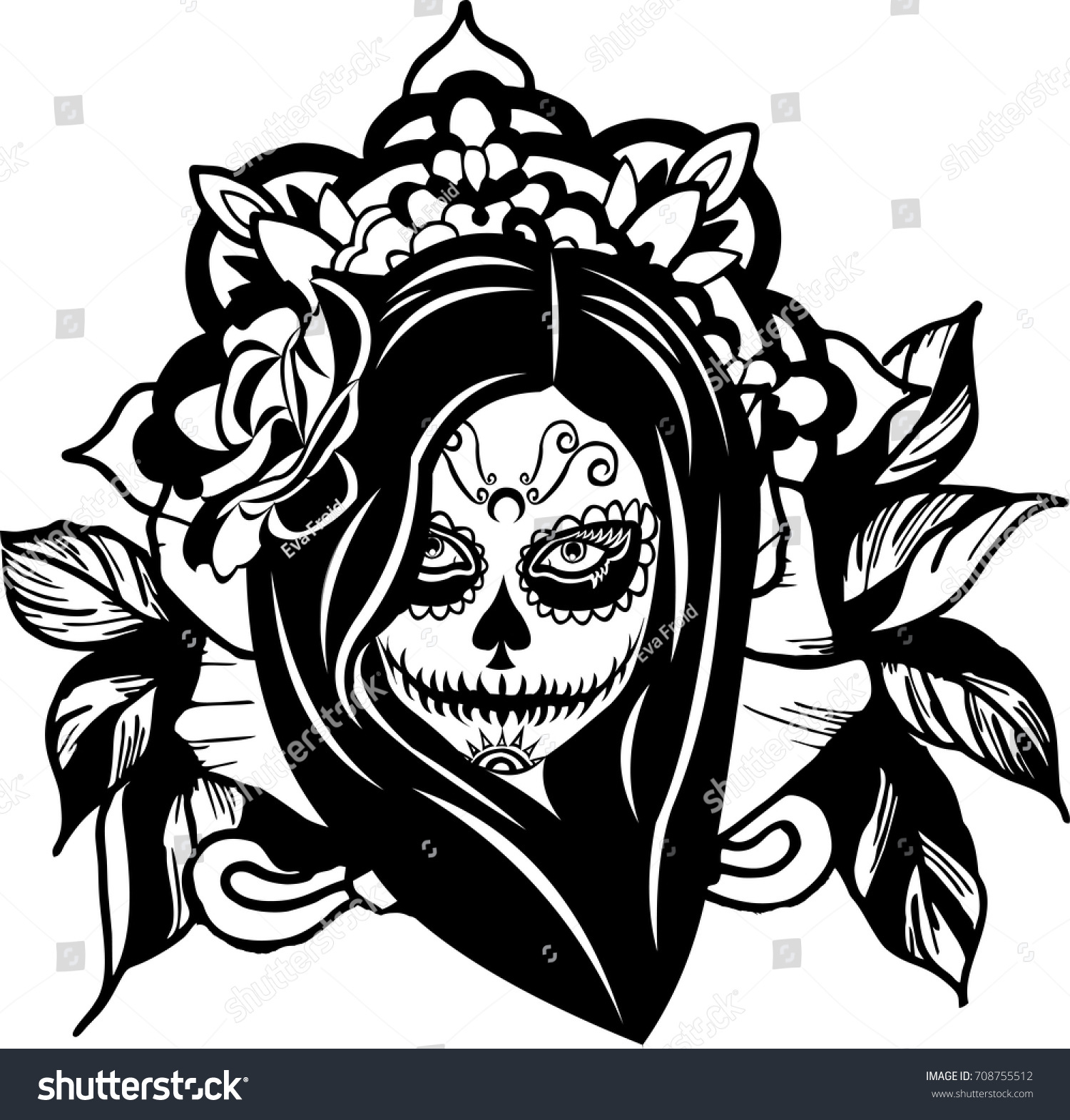 Vector Girl Santa Muerte Death Royalty Free Stock Vector 708755512