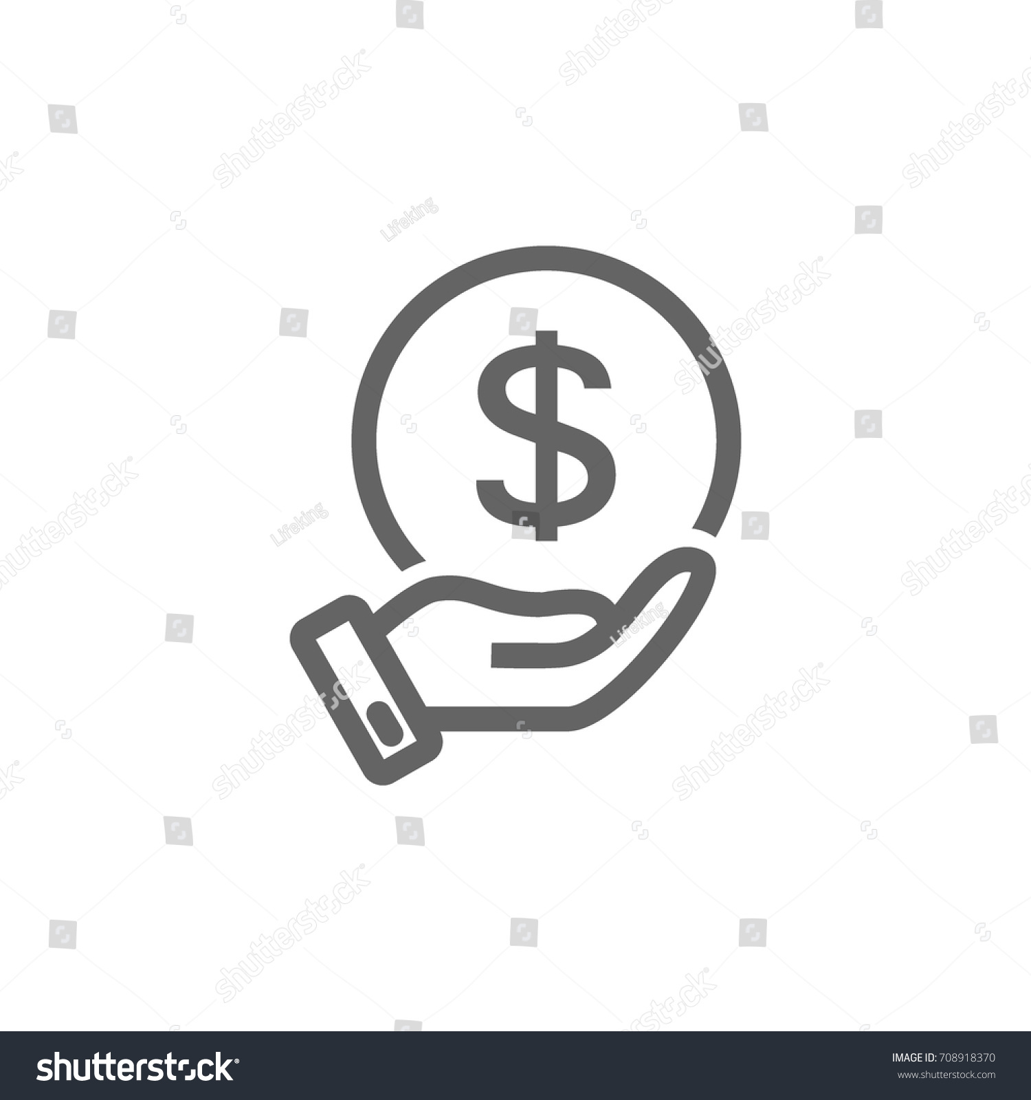 Simple hand with a coin line icon. Symbol and sign vector illustration design. Editable Stroke. Isolated on white background #708918370