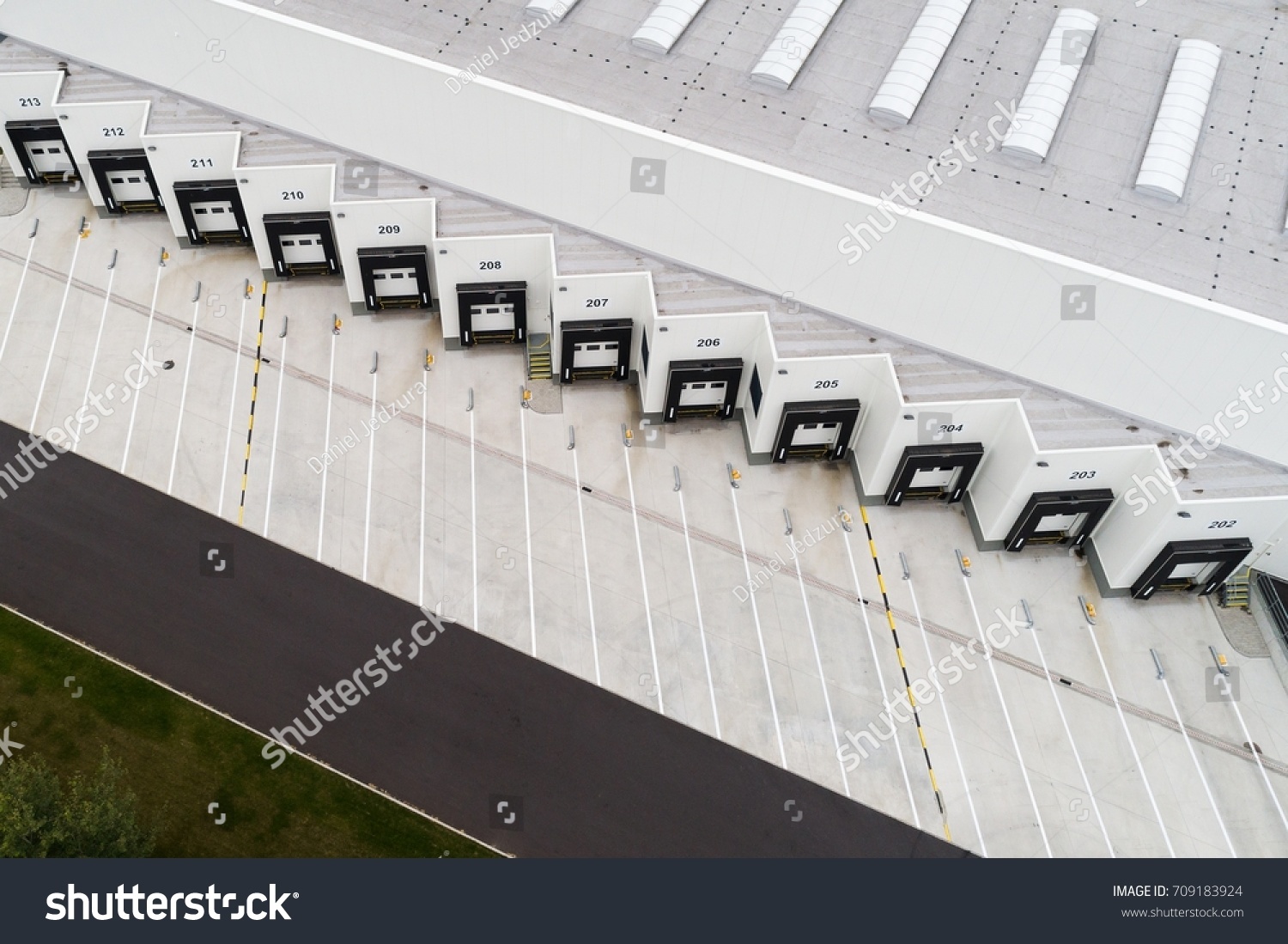 Aerial view on loading bays in distribution center #709183924