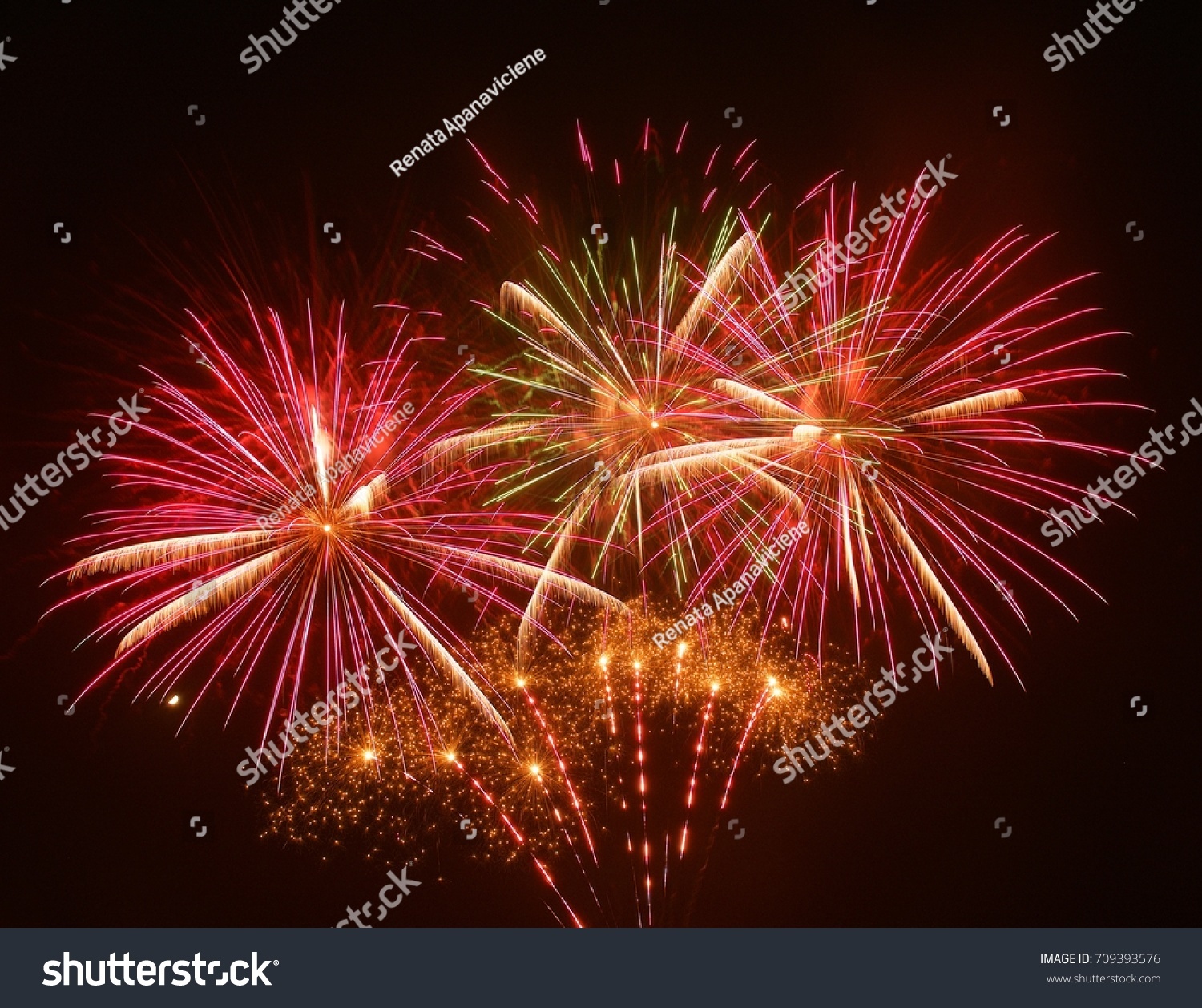Fireworks background. Red fireworks. Happiness concept #709393576