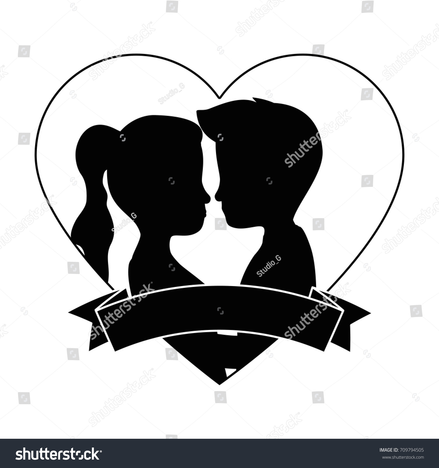 Cute Couple In Love Silhouette Kissing Royalty Free Stock Vector 709794505