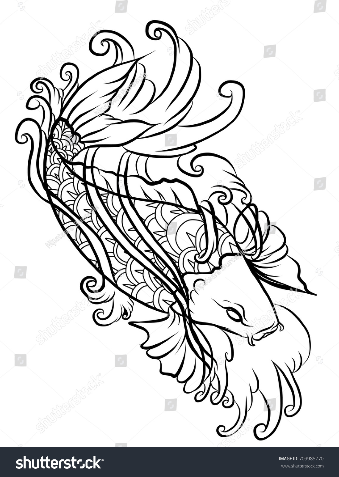 Hand Drawn Outline Koi Fish And Water Splash Royalty Free Stock Vector Avopix Com