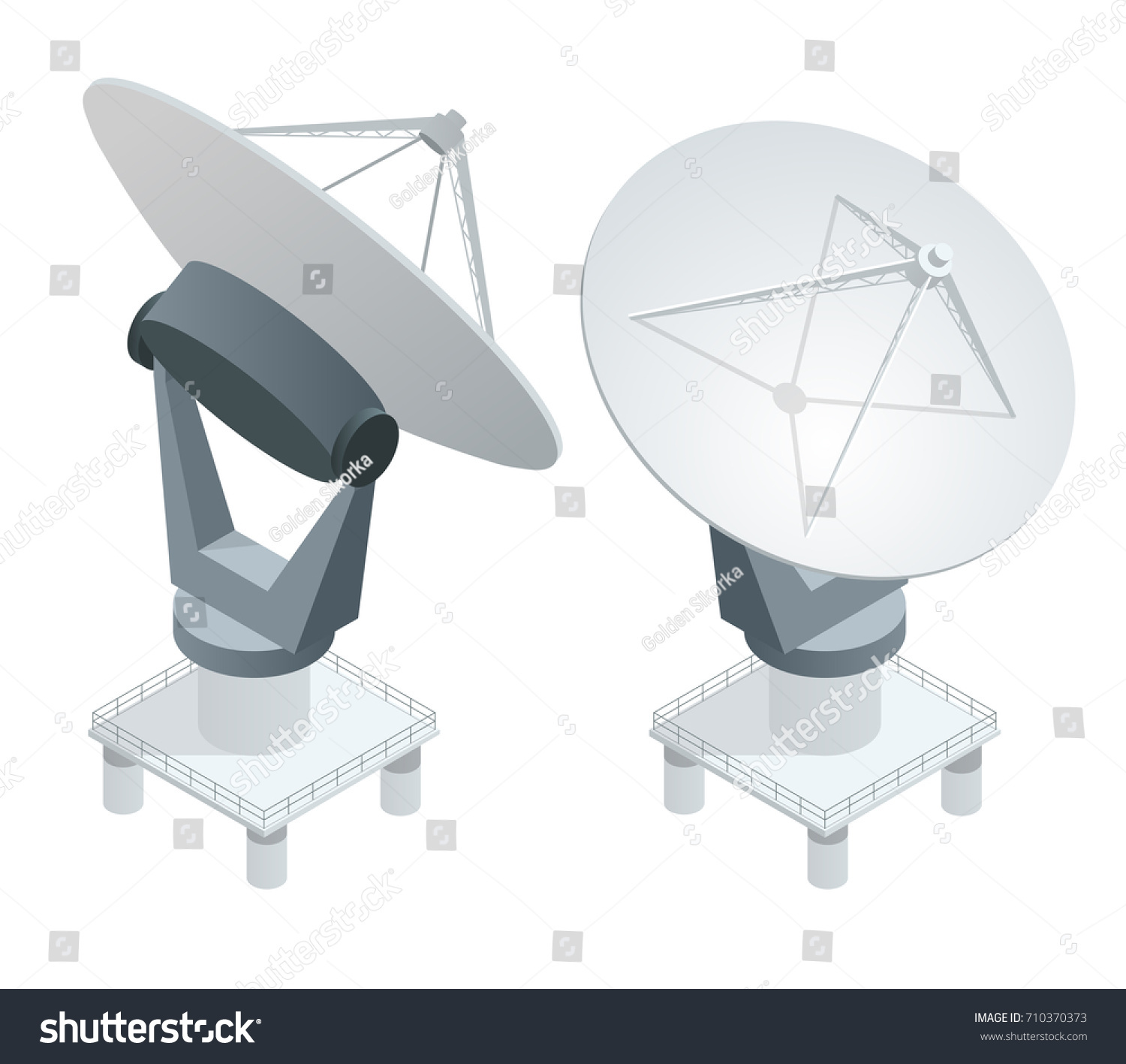 Isometric Satellite Dish Antennas On White. - Royalty Free Stock Vector ...