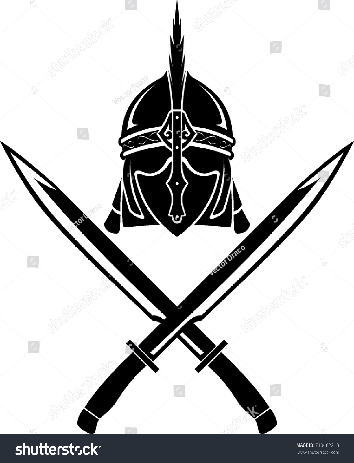 Warrior Helm and Crossed Sword - Royalty Free Stock Vector 710482213 ...