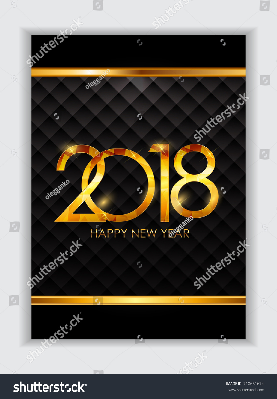 2018 New Year Gold Glossy Background.  Illustration  #710651674