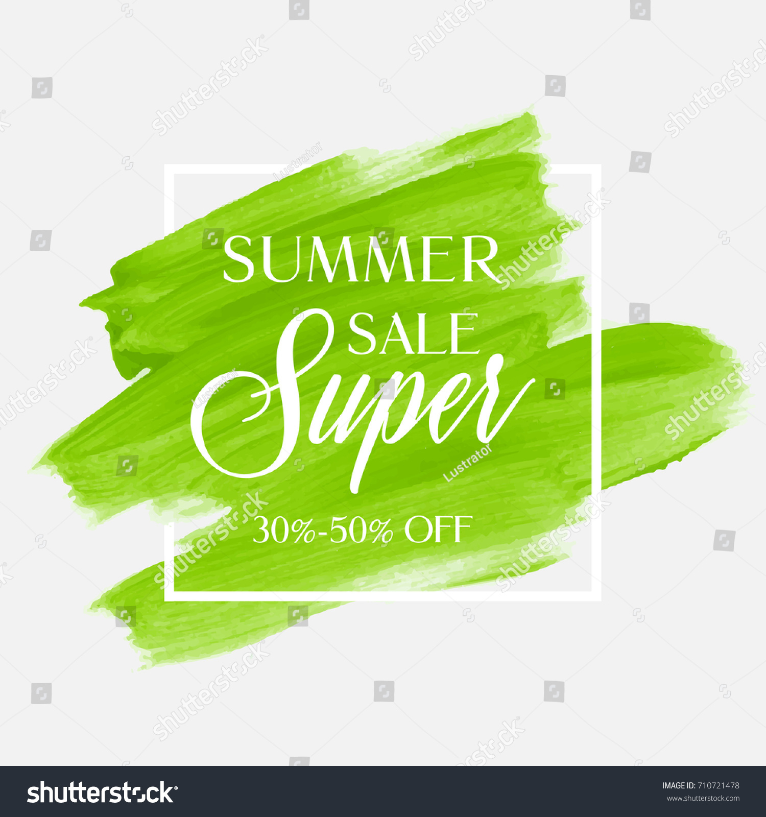 Summer Sale 30-50% off sign over watercolor art brush stroke paint abstract background vector illustration. Perfect acrylic design for a shop and sale banners. #710721478