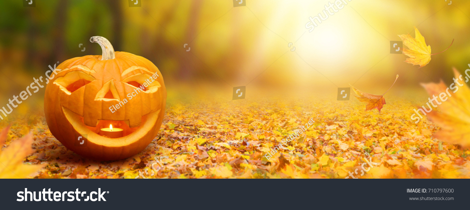 Halloween banner with a pumpkin #710797600