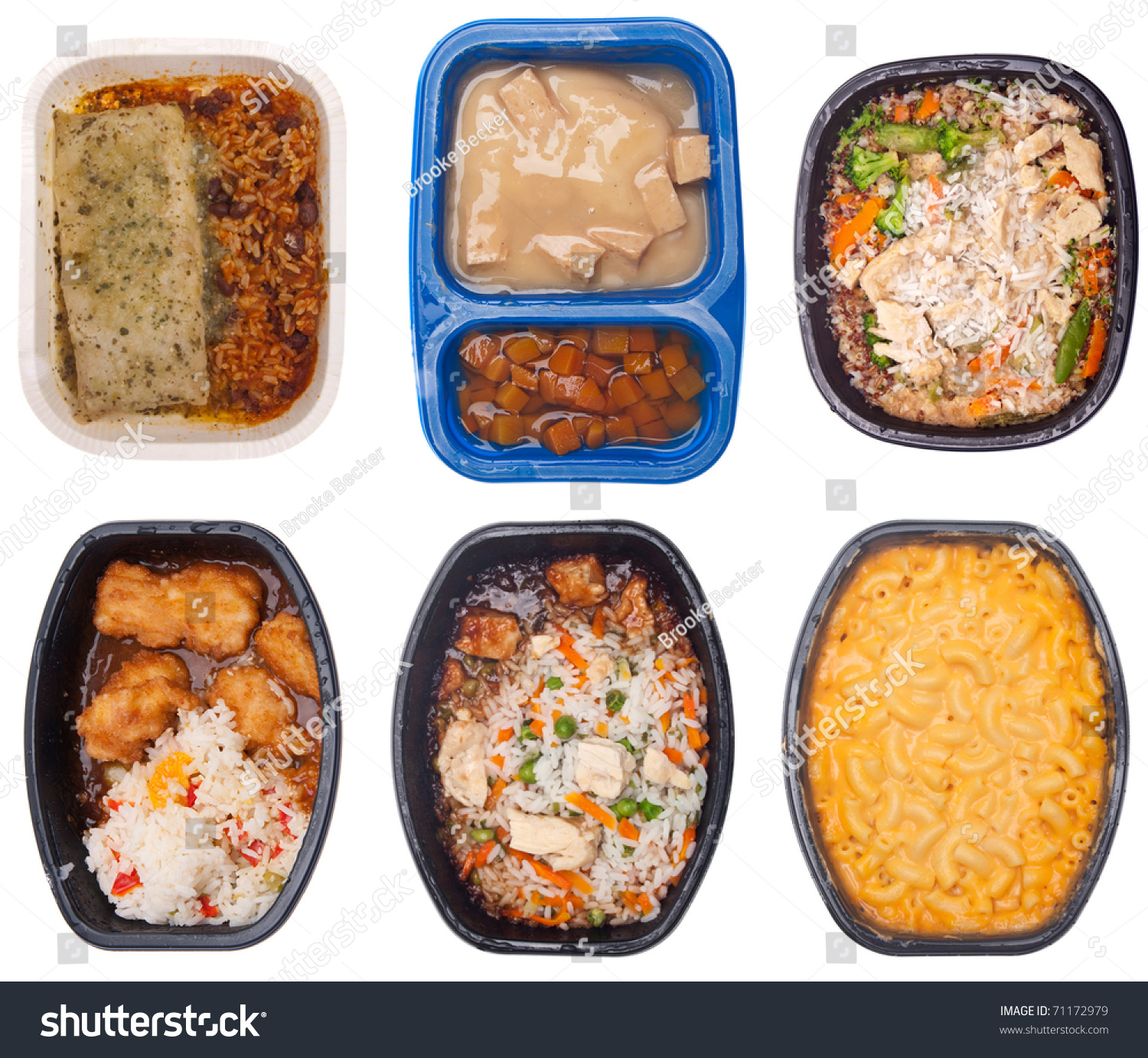 Collection of Six TV Dinners Isolated on White. #71172979