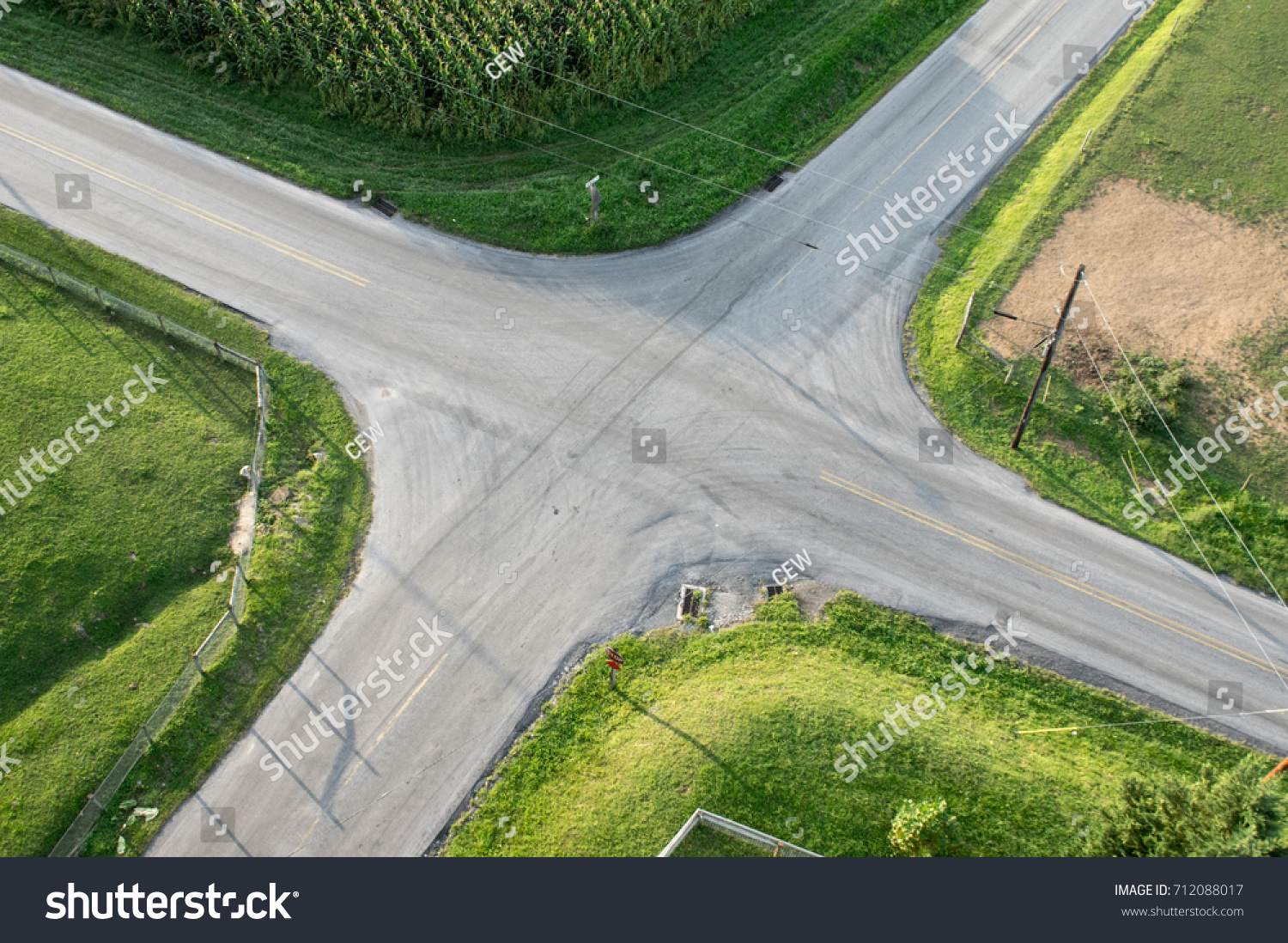An aerial view of a road intersection. #712088017