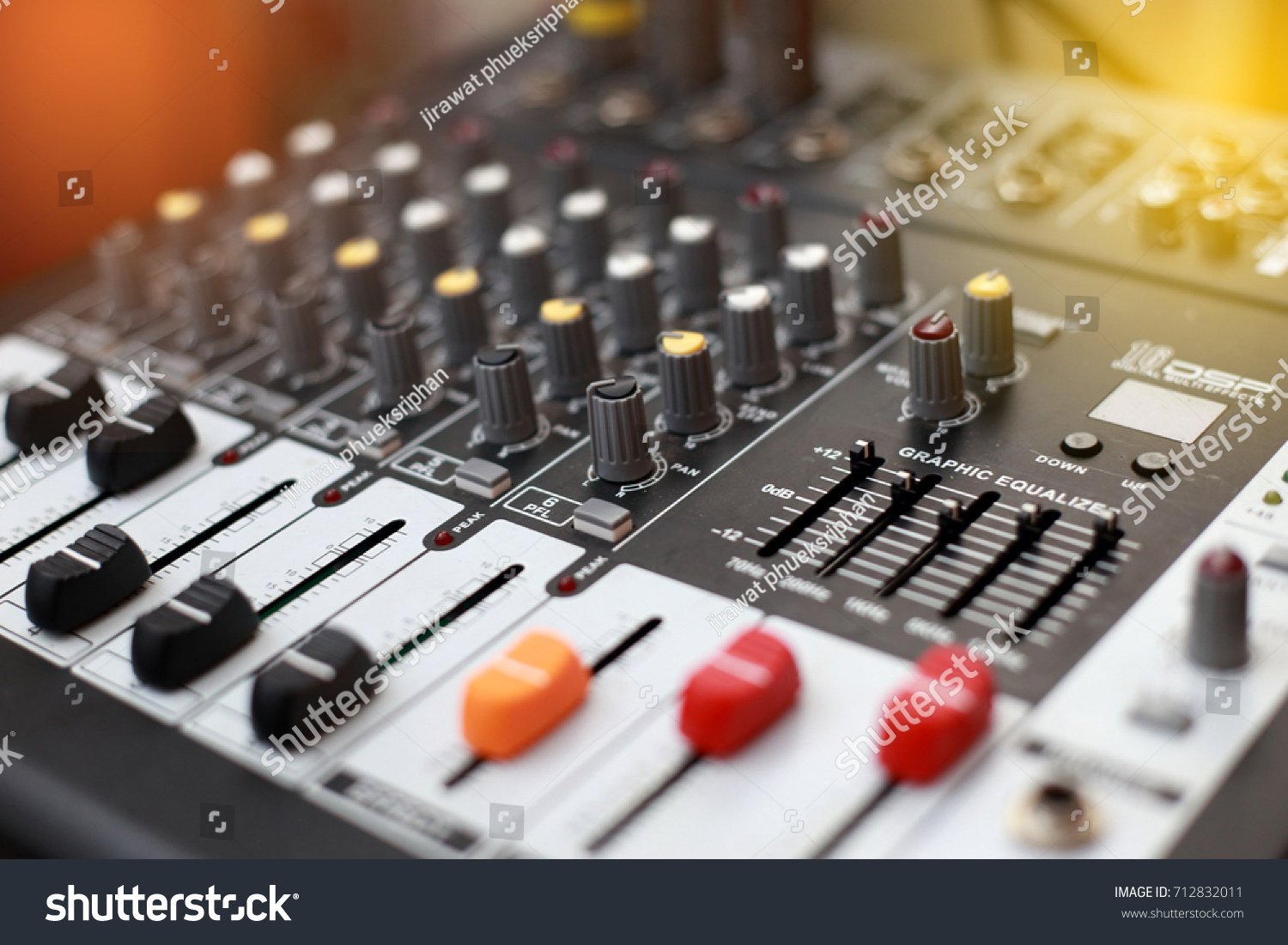 Closeup of an audio sound mixer. #712832011