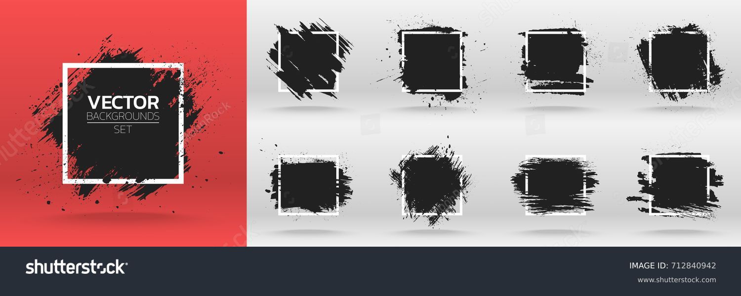 Grunge backgrounds set. Brush black paint ink stroke over square frame. Vector illustration #712840942