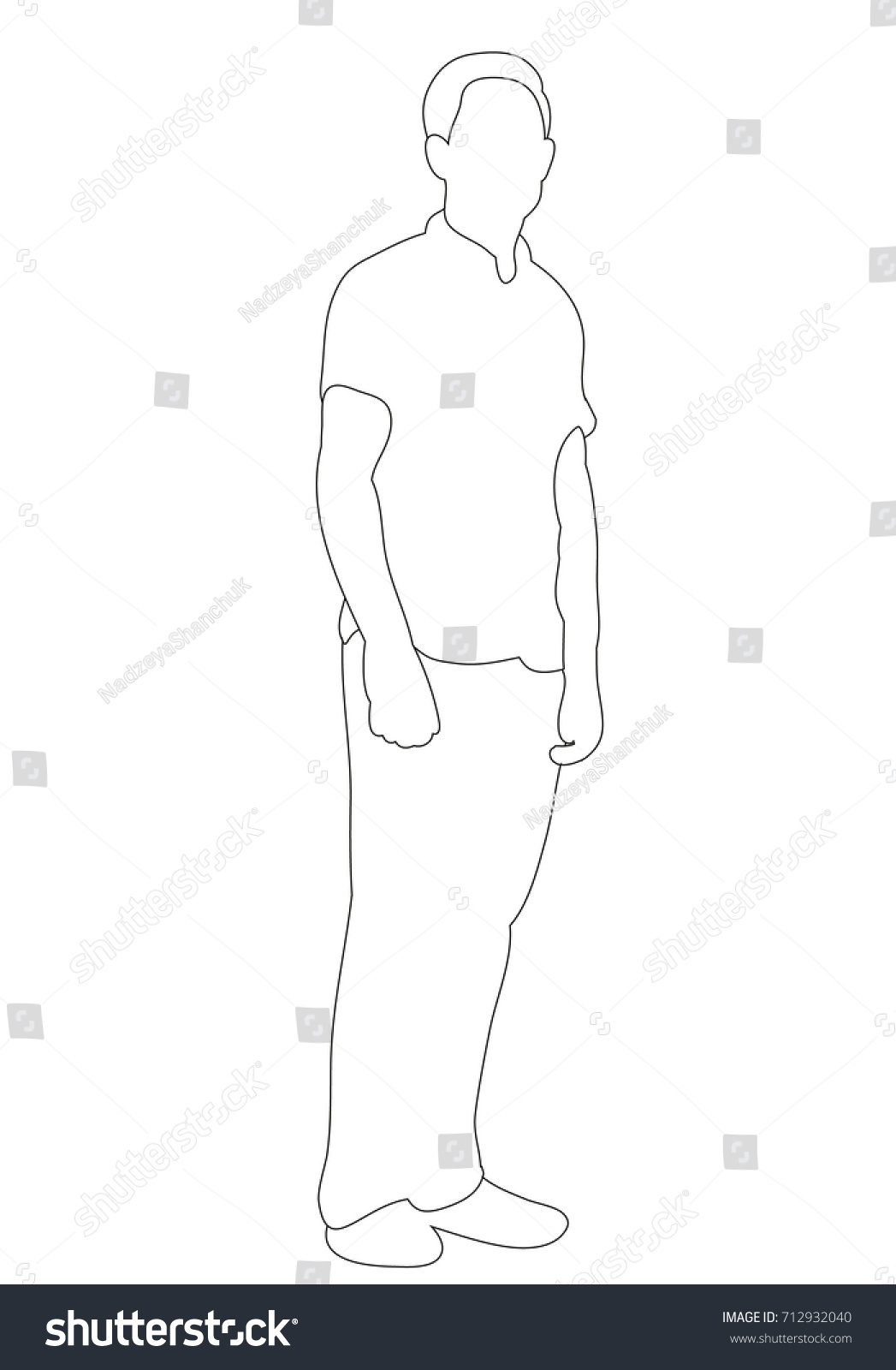 sketches, outlines boy stands - Royalty Free Stock Vector 712932040 ...