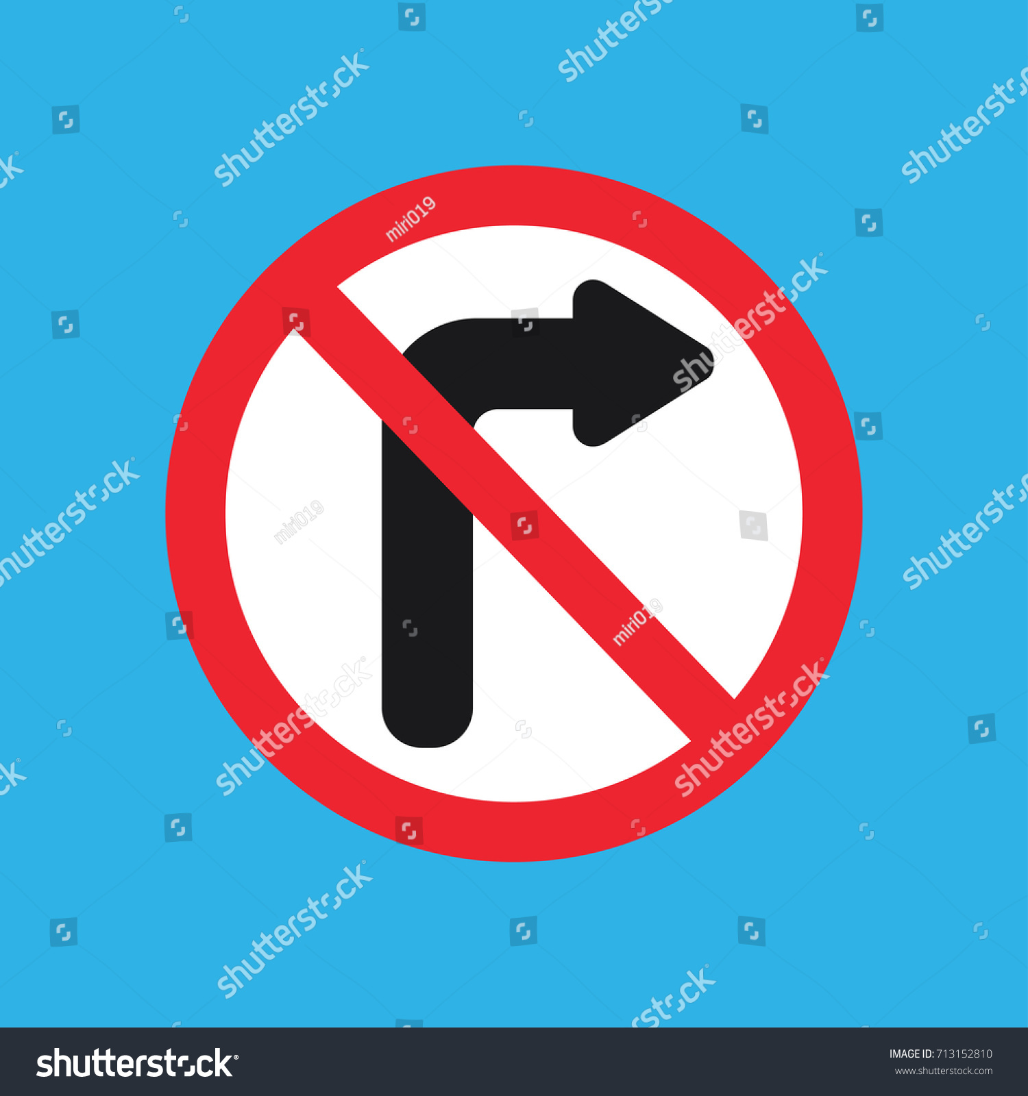 Do not turn right traffic sign Royalty Free Stock Vector 713152810