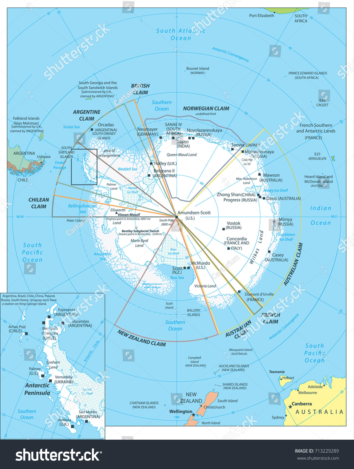 Arctic Region Map With South Pole, Scientific - Royalty Free Stock 