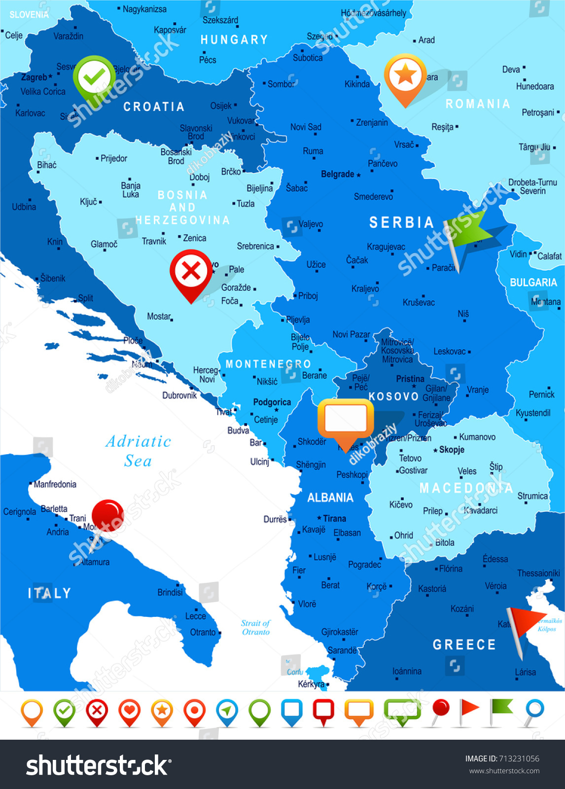 Central Balkan Map - Detailed Vector Illustration #713231056