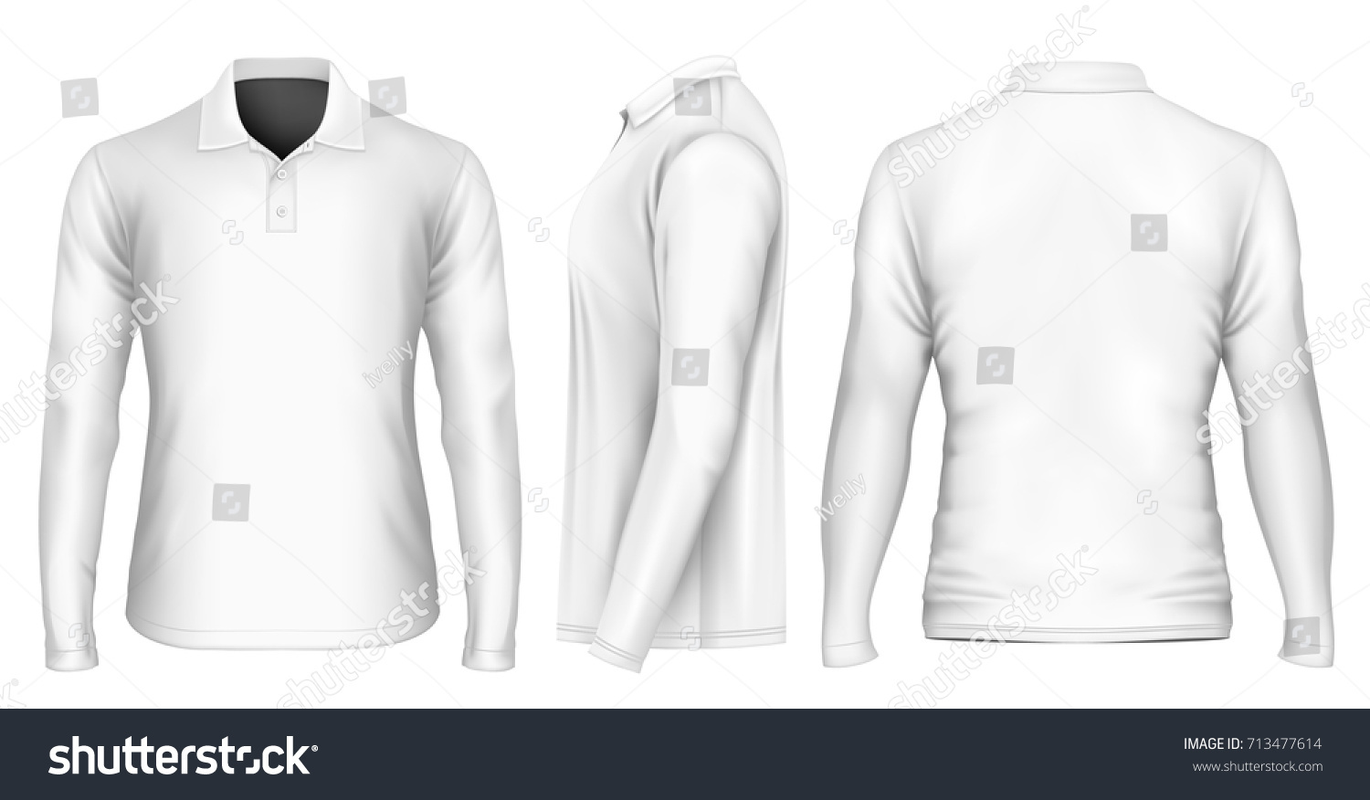 Men's polo-shirt front, back and side views. Vector illustration. #713477614