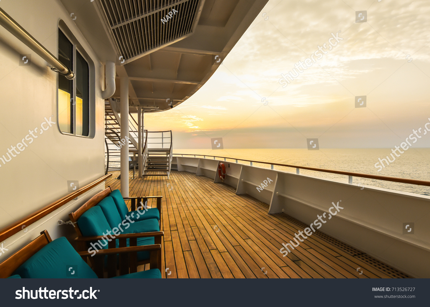 Luxury cruise ship deck at sunset. #713526727