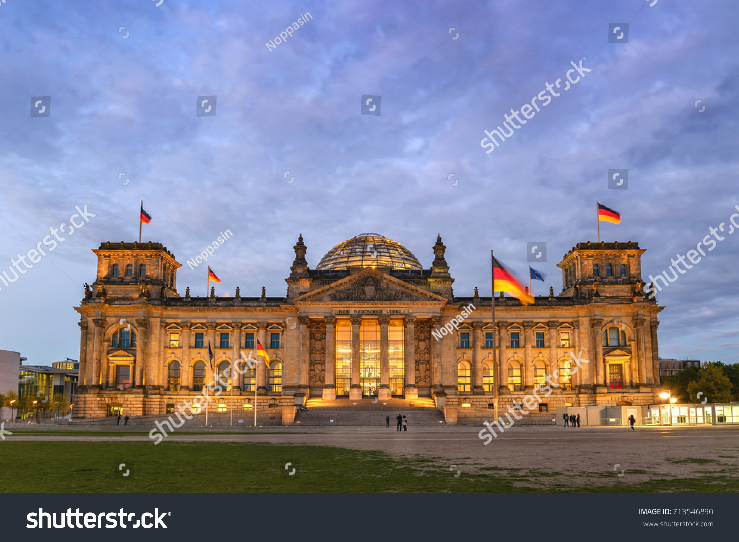 Berlin night city skyline at Reichstag (Bundestag), Berlin, Germany #713546890