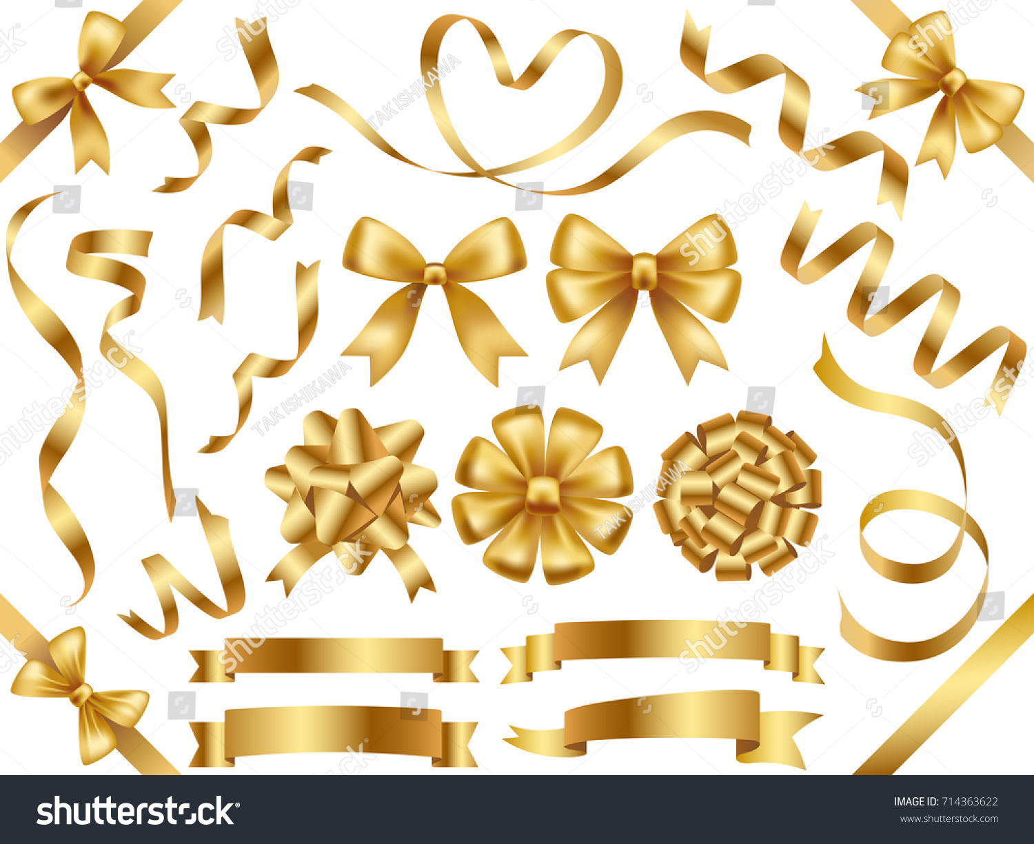A set of various gold vector ribbons. #714363622