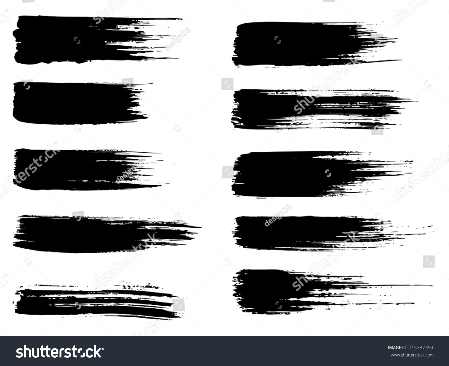 Collection of artistic grungy black paint hand made creative brush stroke set isolated on white background. A group of abstract grunge sketches for design education or graphic art decoration #715387354