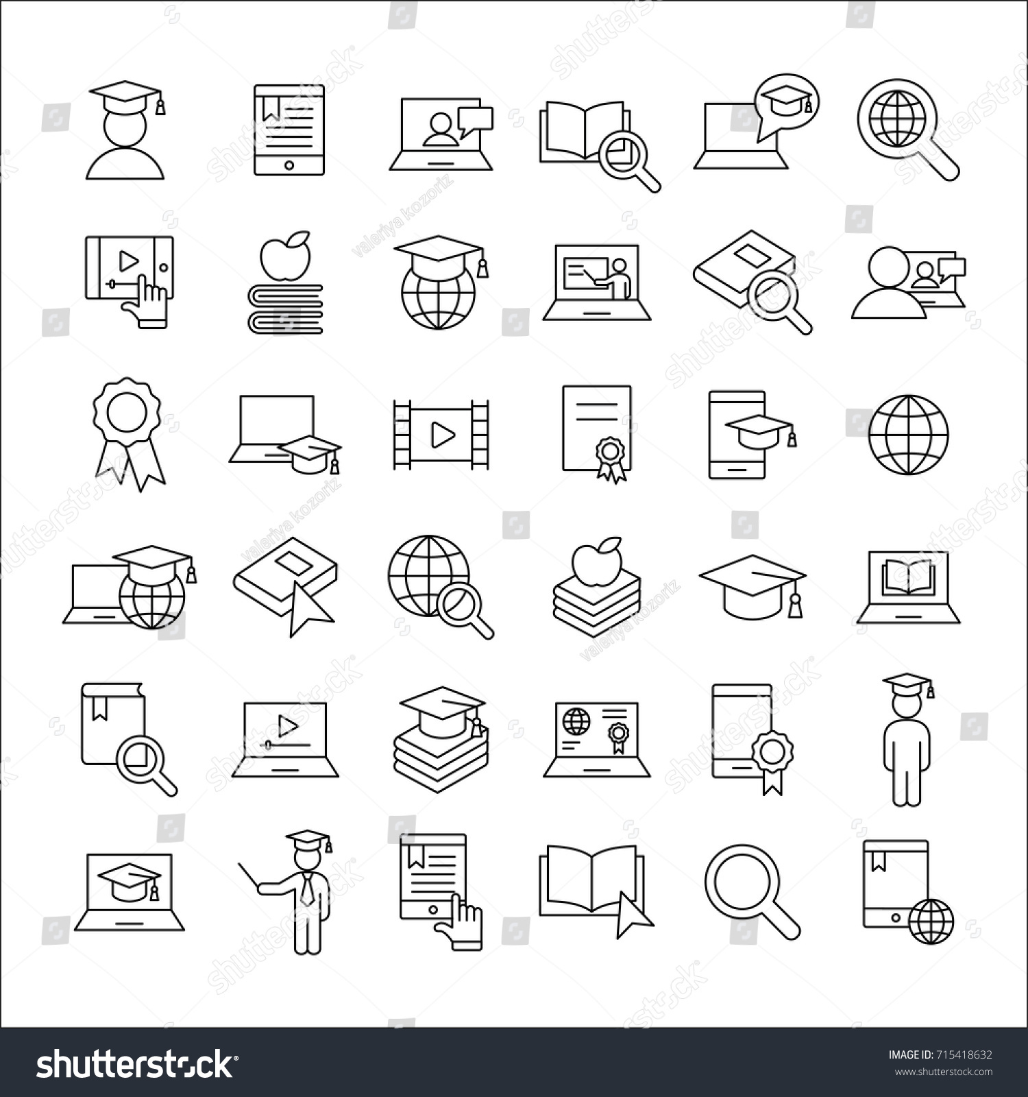 e-learning and online study thin line icons black set on white background #715418632