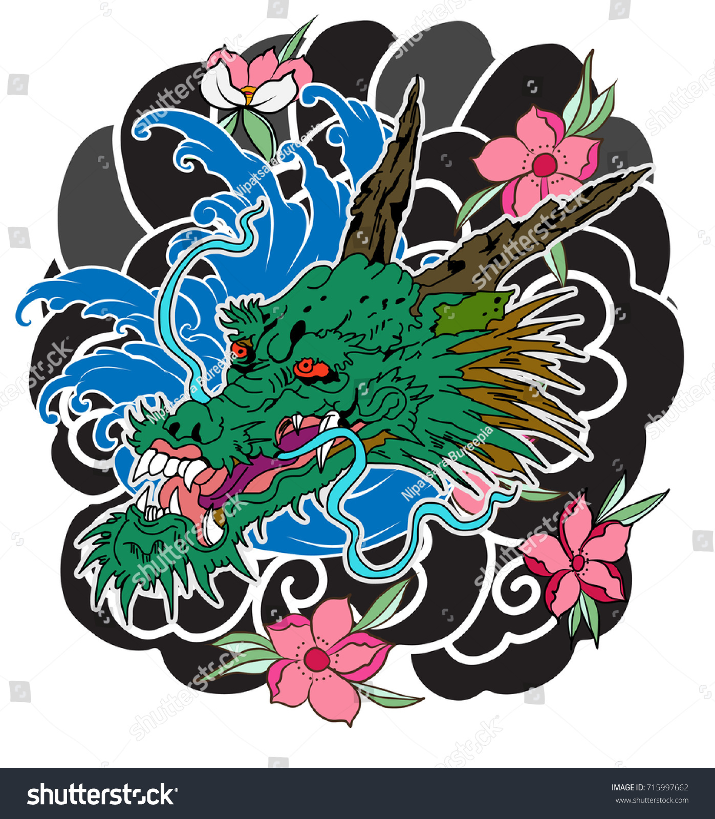 Japanese Old Dragon Tattoo For Armhand Drawn Royalty Free Stock Vector 715997662 2176