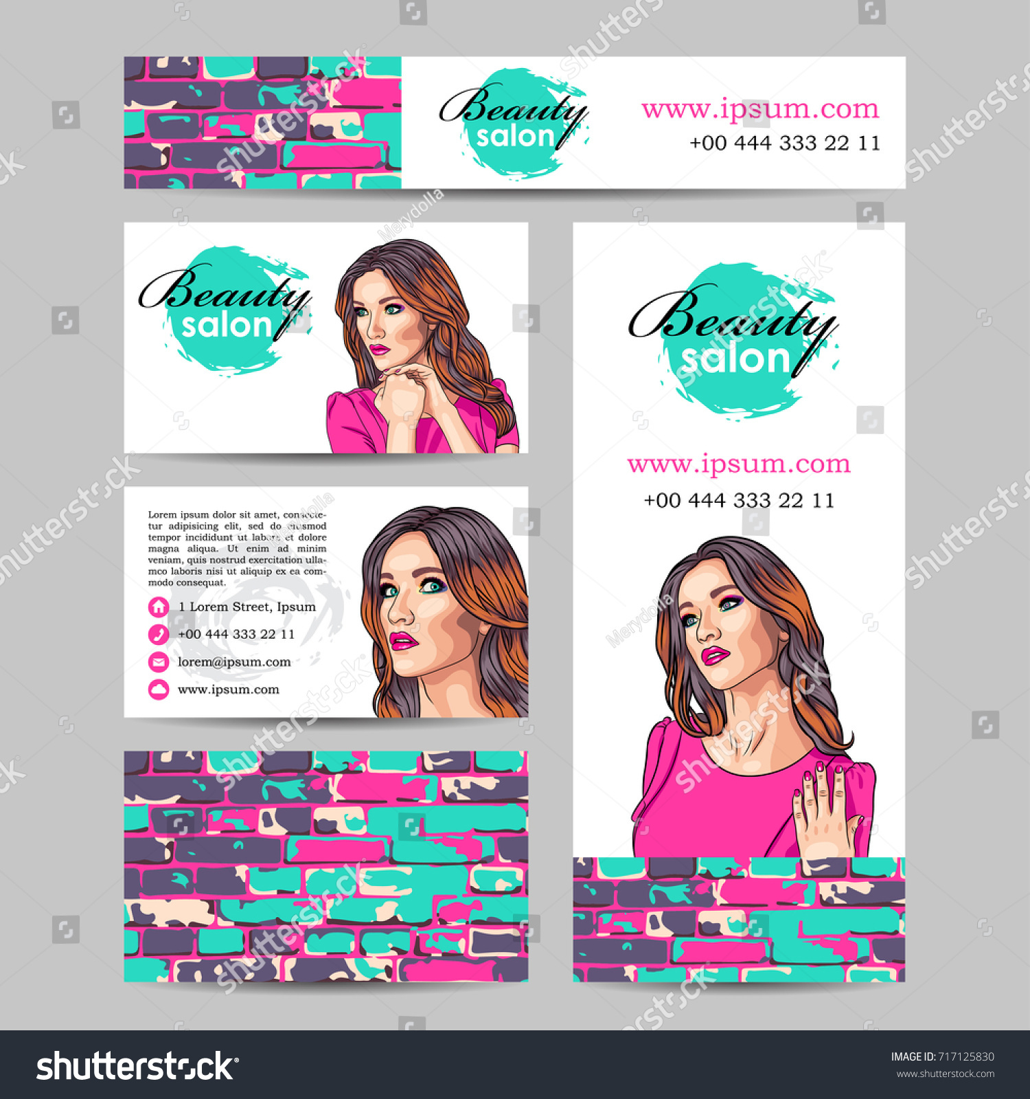 Vector Beauty Salon Cards With Woman Wearing Royalty Free Stock