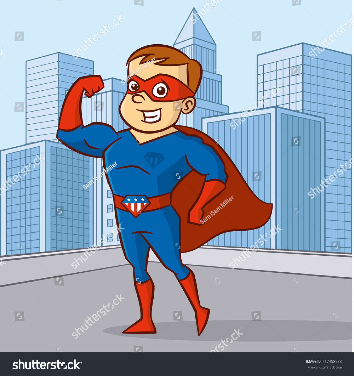 Superhero man Cartoon character in the city - Royalty Free Stock Vector ...