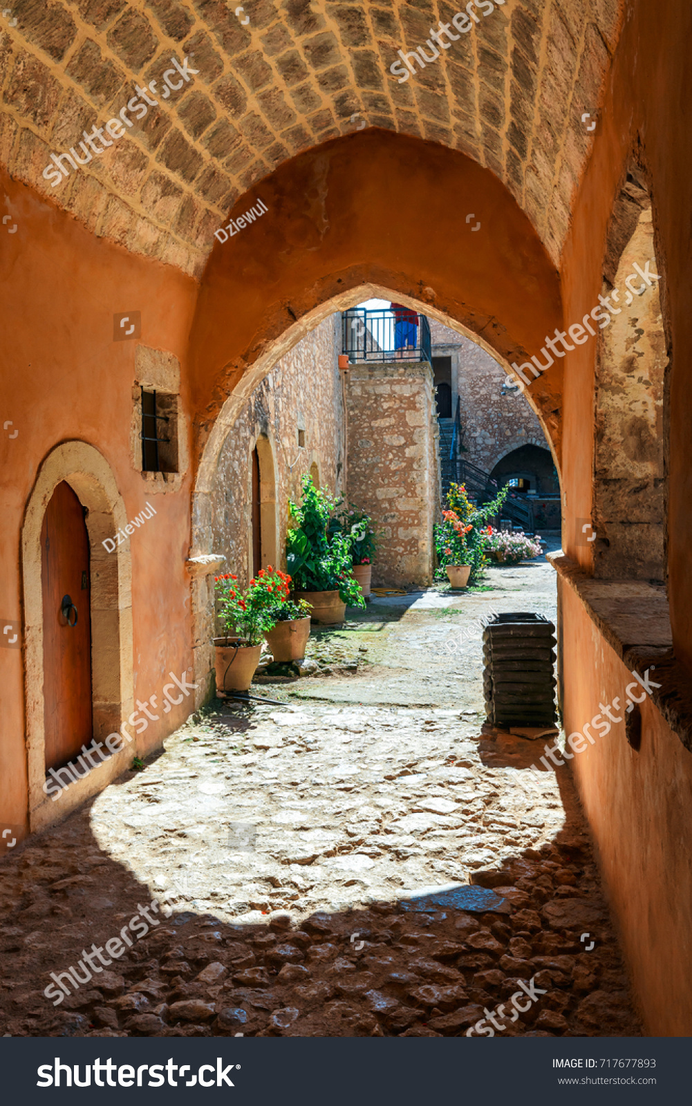  Passageway in the West Gate at the Arkadi Monastery, Arkadi, Crete, Greece #717677893