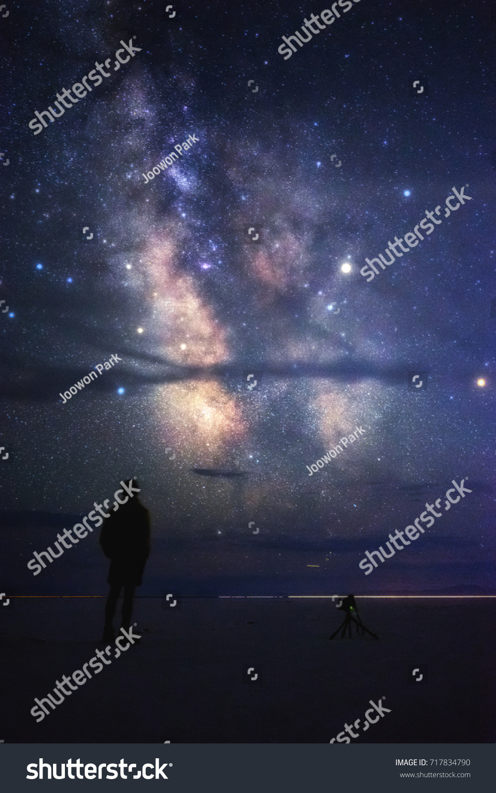 Milky Way at Bonneville Salt Flat. #717834790