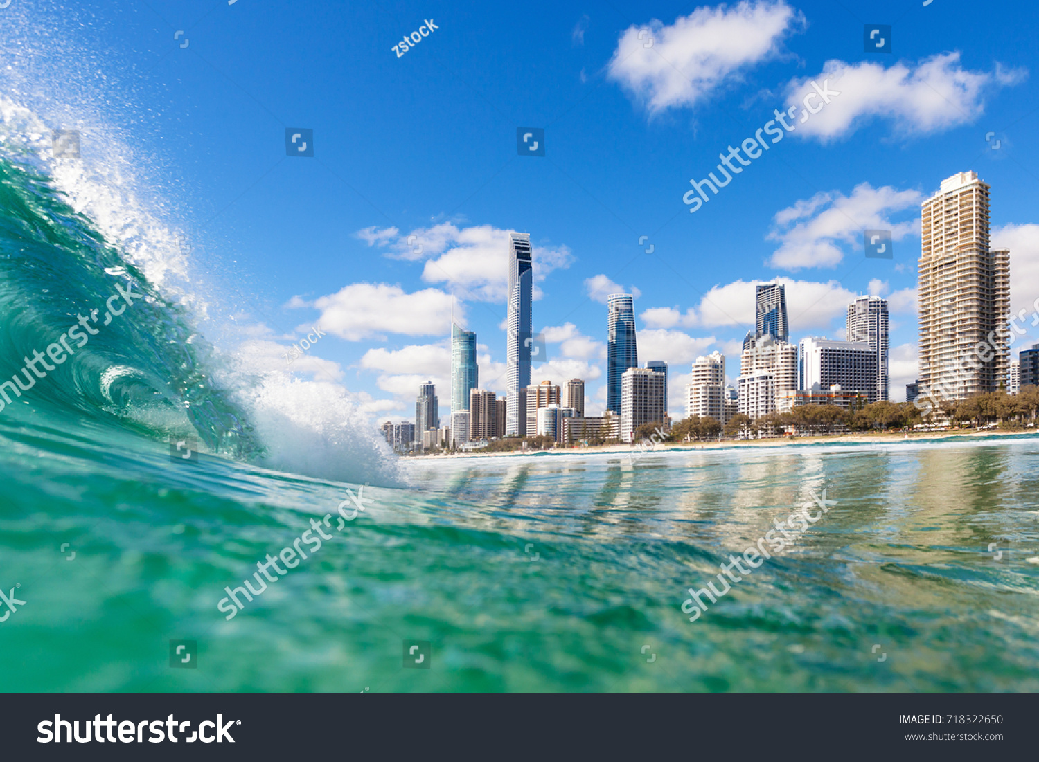 View from the water of Surfers Paradise on the Gold Coast, Australia #718322650