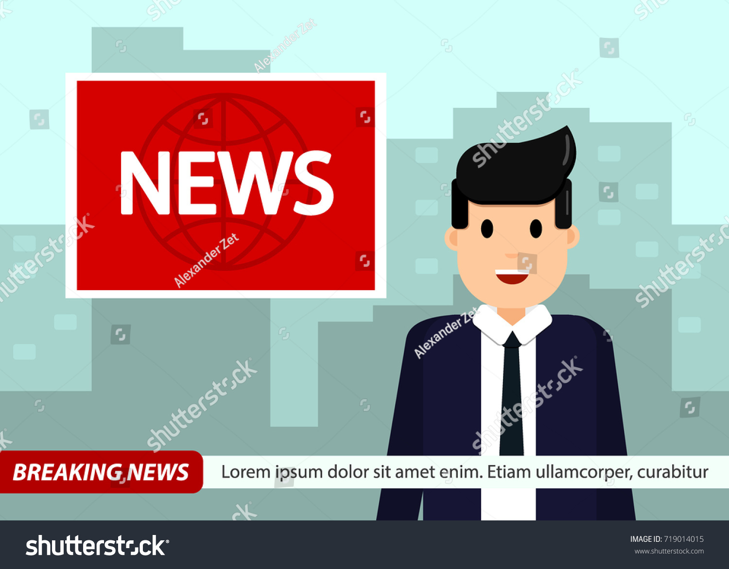 News Anchor On Tv Breaking News Background Man Royalty Free Stock Vector 719014015