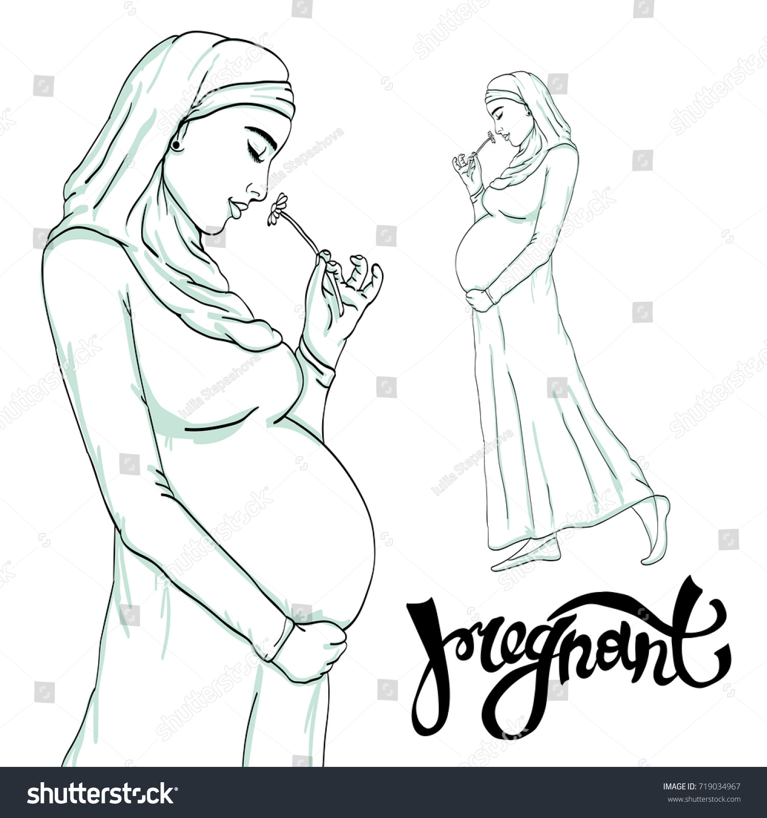 Arabic Muslim Pregnant Woman In Hijab Prepared Royalty Free Stock