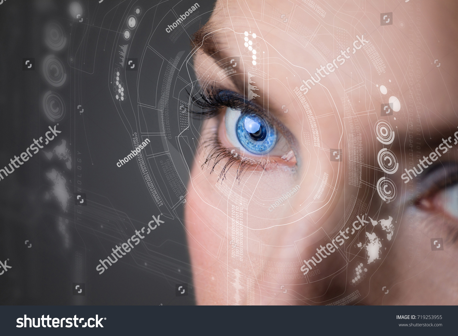 Iris recognition concept Smart contact lens. Mixed media. #719253955