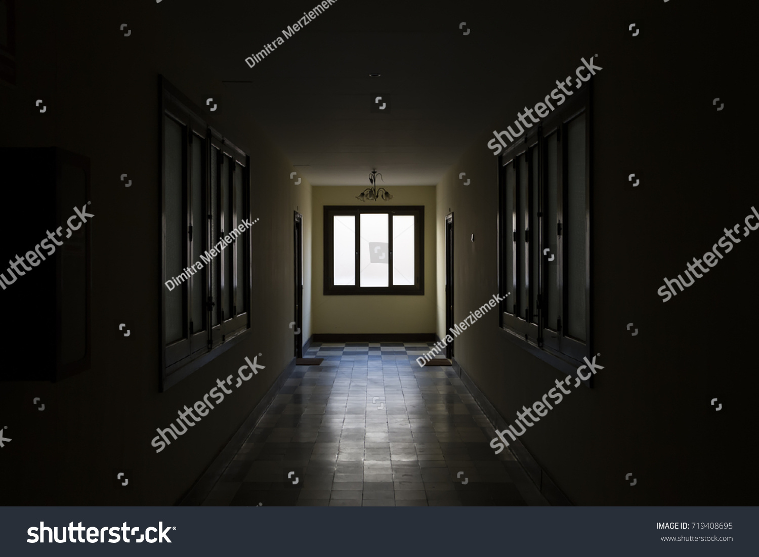 Light through window at dark corridor. Soft focus #719408695