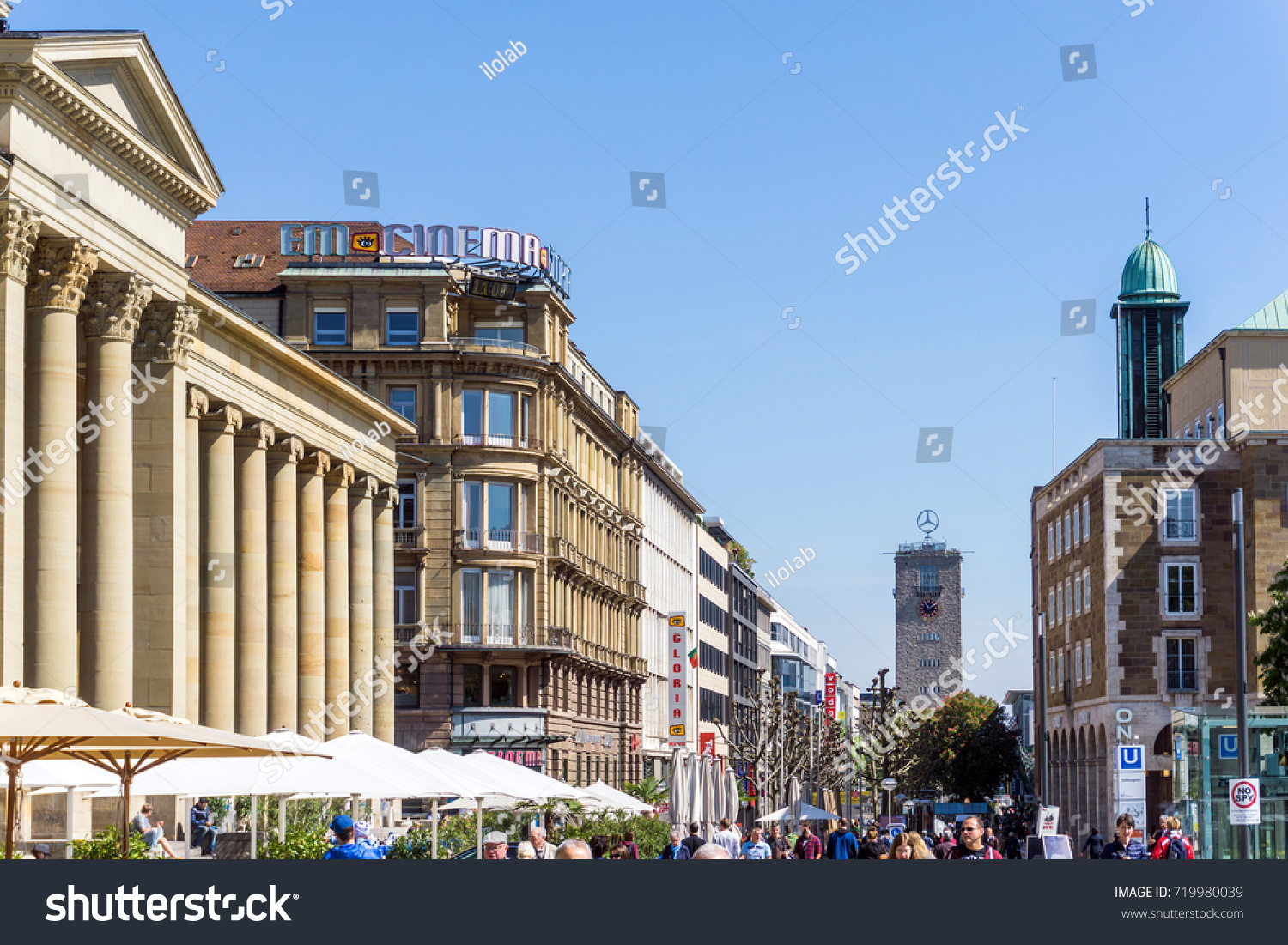 STUTTGART, GERMANY - April 12, 2017 : Tourists foot Street in Stuttgart, its metropolitan area are consistently ranked among the top 20 European metropolitan areas by GDP. #719980039