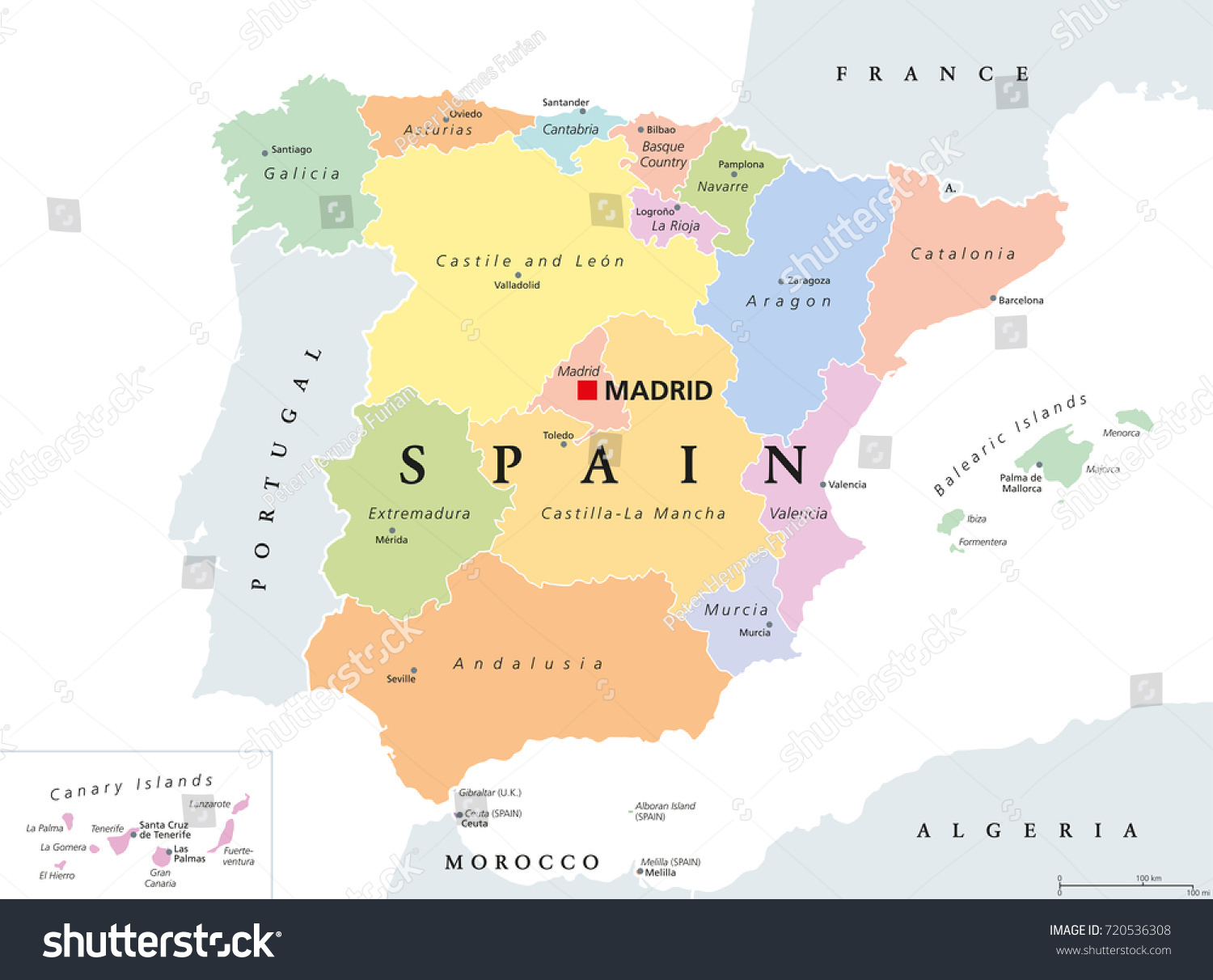 Spain political map. Political division of the - Royalty Free Stock