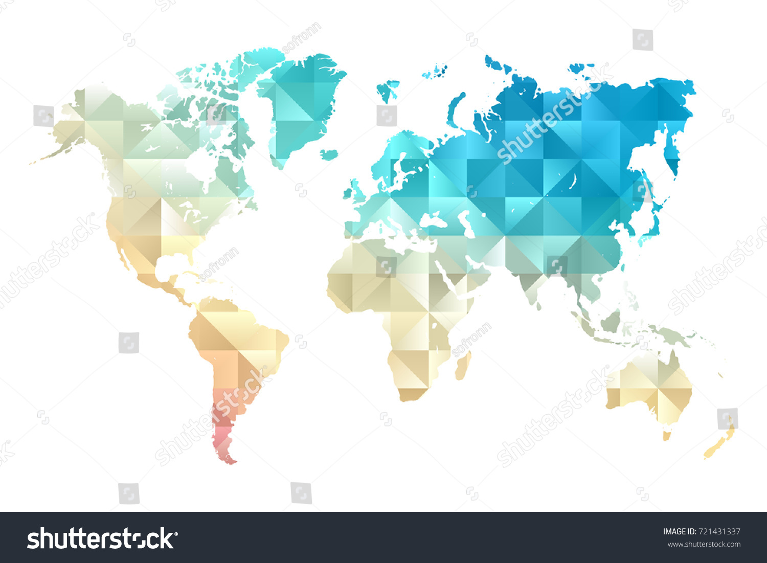 Low poly map of world. Made of triangles. Colorful polygonal shape vector illustration on white background. Vector illustration eps 10. #721431337