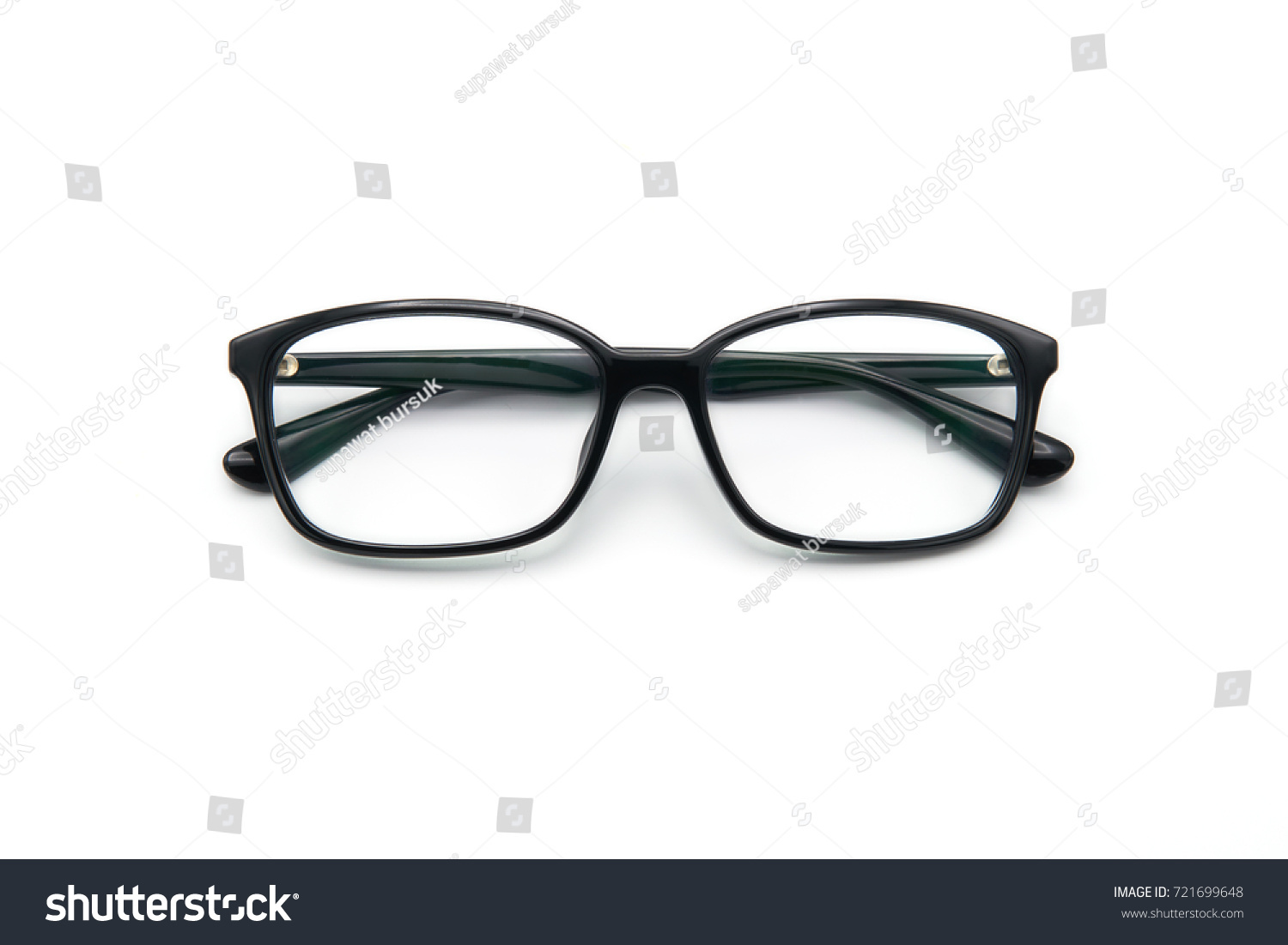 Black eye glasses spectacles with shiny black frame For reading daily life To a person with visual impairment. White background as background health  concept with copy space. #721699648