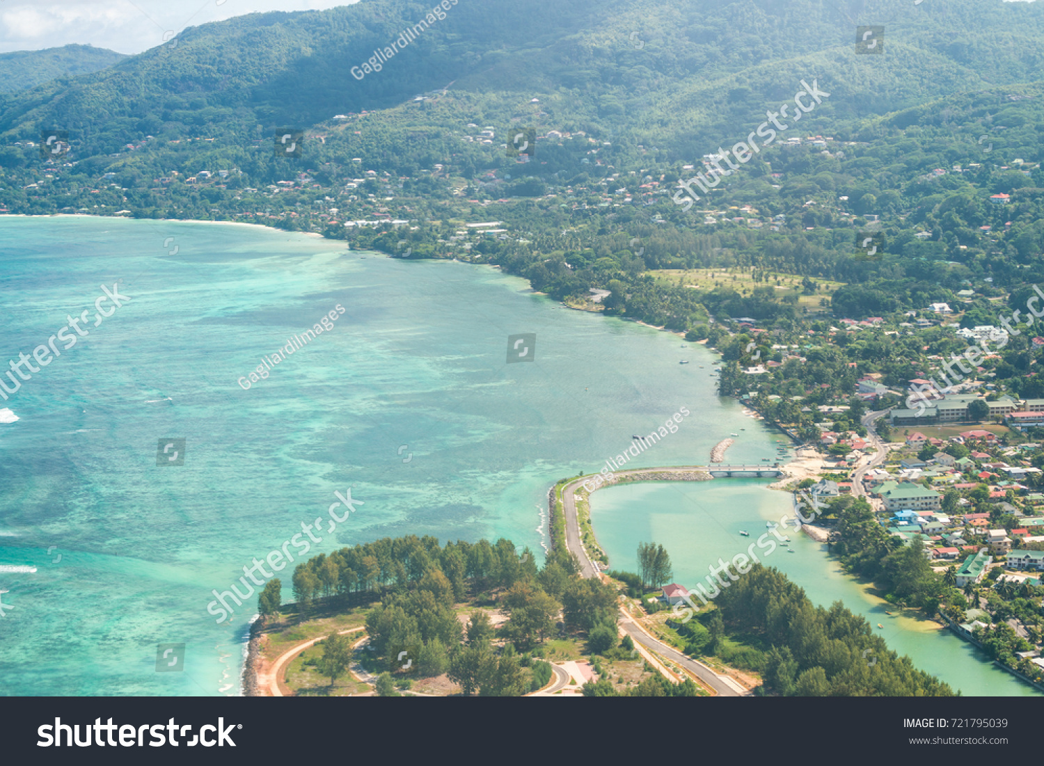 Mahe aerial view from airplane, Seychelles. #721795039