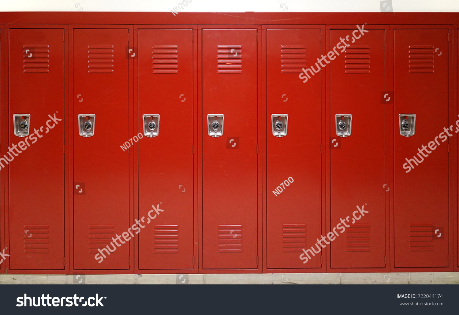 close up on red lockers in gym #722044174