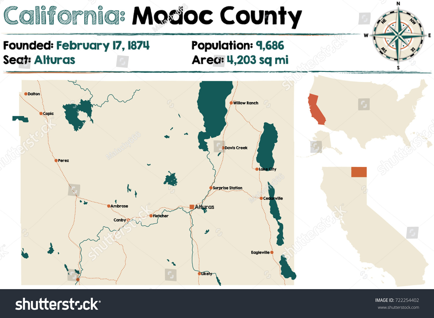 Large And Detailed Map Of California Modoc Royalty Free Stock   Avopix 722254402 