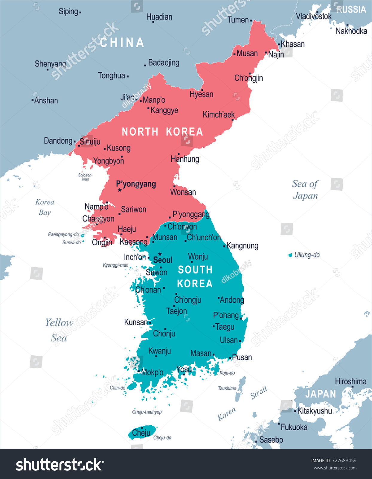 Korean Peninsula Map Detailed Vector Royalty Free Stock Vector Avopix Com